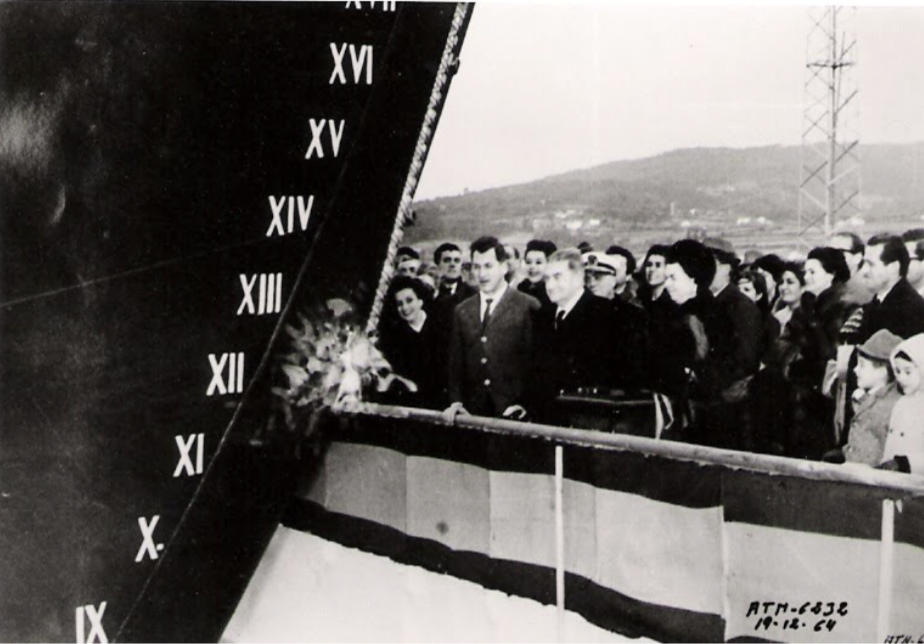 D. Joaquín Ponte Naya en 1969 en la botadura del buque que llevaba su nombre