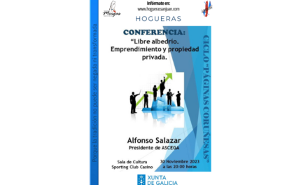 Alfonso Salazar, presidente de la Asociación de Emprendedores de Galicia (ASCEGA), impartirá una conferencia dentro del ciclo Páginas Coruñesas organizadas por la Asociación de Meigas de las Hogueras de San Juan. 
